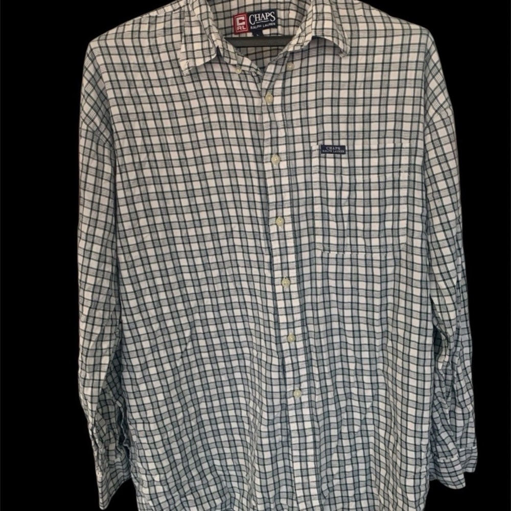 Chaps Ralph Lauren Men's Checkered Shirt in Green and White